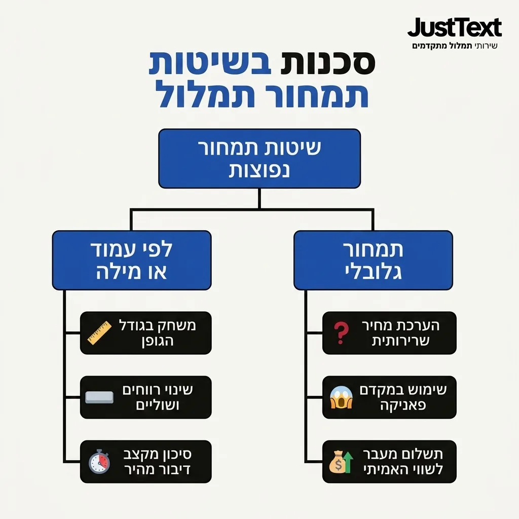 אינפוגרפיקה — סכנות בשיטות תמחור תמלול: שיטות תמחור נפוצות
