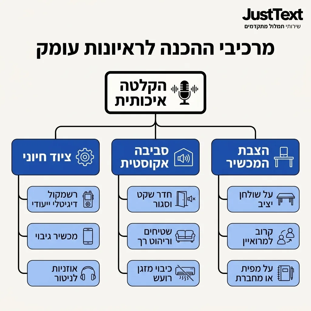 אינפוגרפיקה — מרכיבי ההכנה לראיונות עומק: הקלטה איכותית