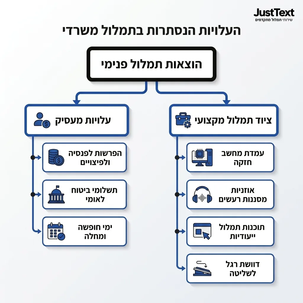 אינפוגרפיקה — העלויות הנסתרות בתמלול משרדי: הוצאות תמלול פנימי