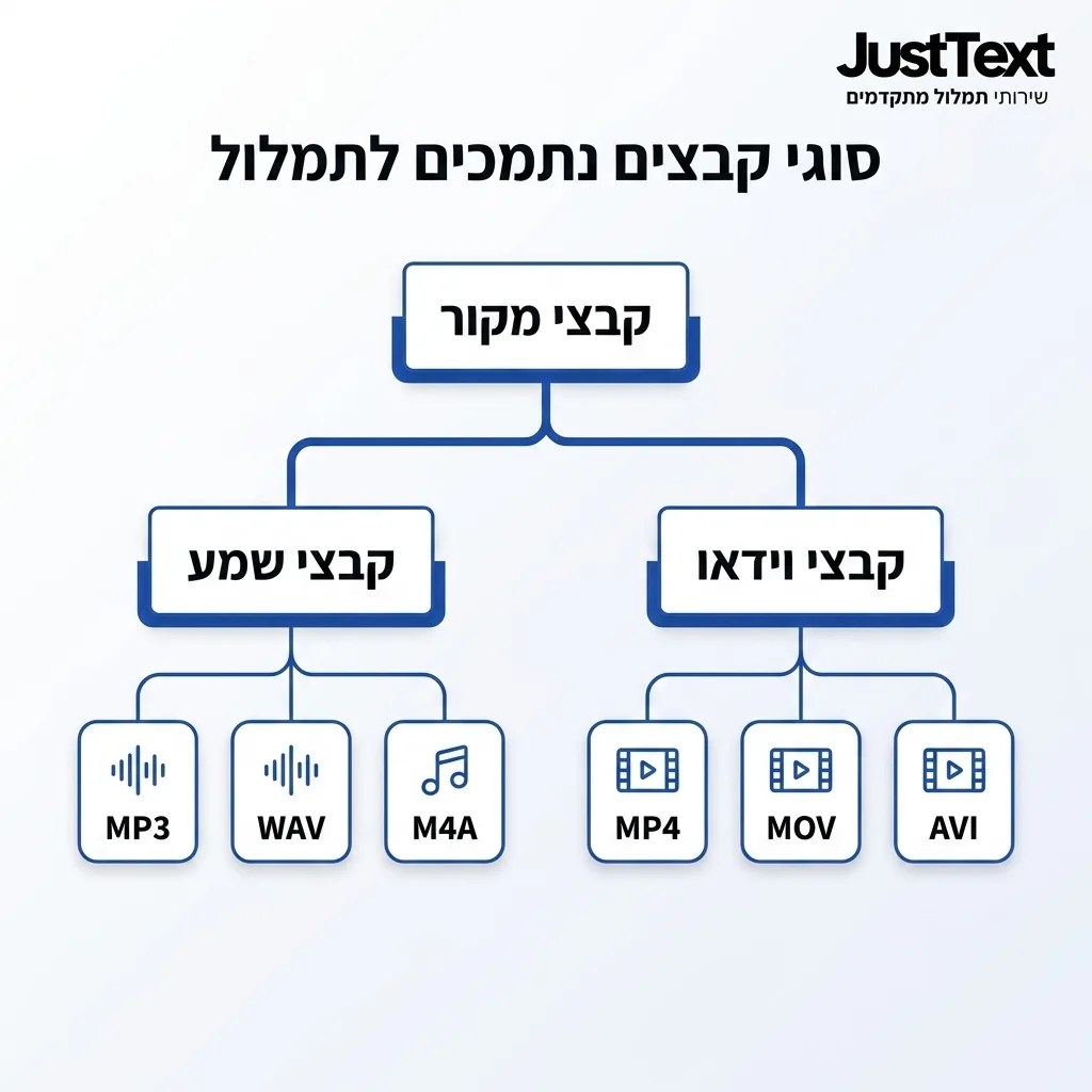 אינפוגרפיקה — סוגי קבצים נתמכים לתמלול: קבצי מקור
