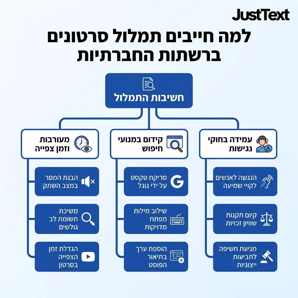 אינפוגרפיקה — למה חייבים תמלול סרטונים ברשתות החברתיות: חשיבות התמלול
